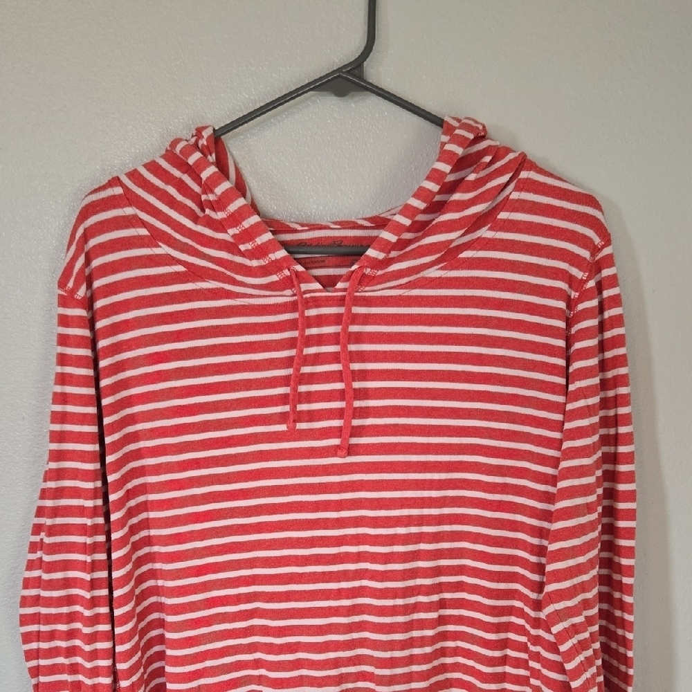 Eddie Bauer | Burnt Red Striped Hooded Long Sleeve Tee Size XL